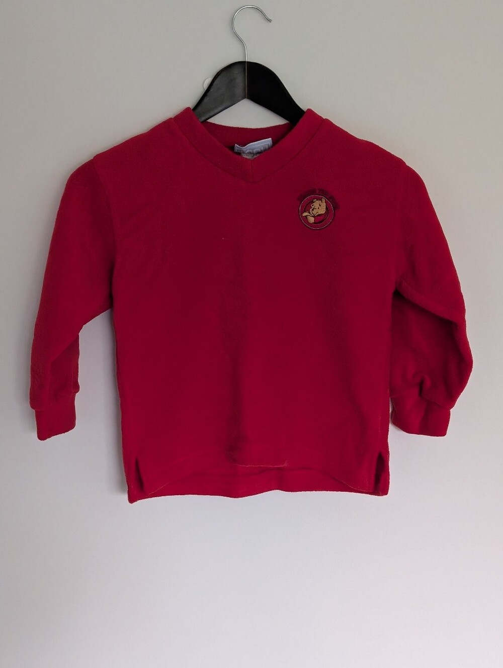 Vintage 90s Disney Winnie the Pooh Red Fleece V-Neck Sweater - Kids Size 6